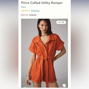 Pilcro Orange Cuffed Utility Romper
